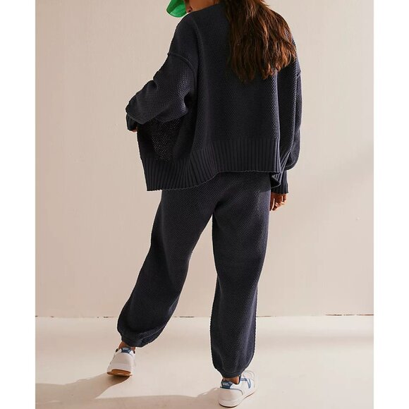 Free People Navy Knit Pants & Cardigan Set - Picture 7 of 13